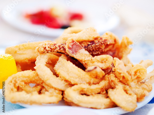 Fried squid in a greek restaurant