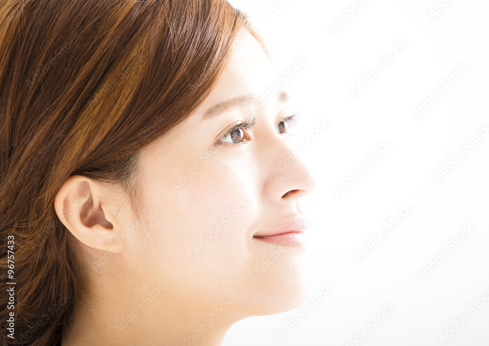 closeup beautiful young smiling woman face closeup beautiful young smiling woman face