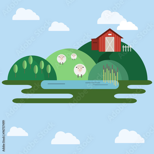 Farm animals Countryside View illustration