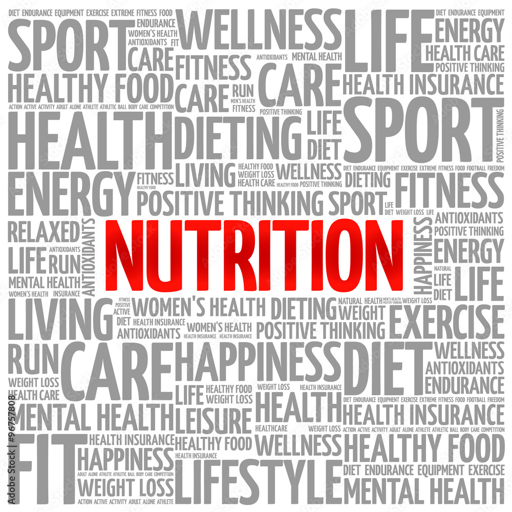Nutrition word cloud background, health concept Nutrition word cloud background, health concept