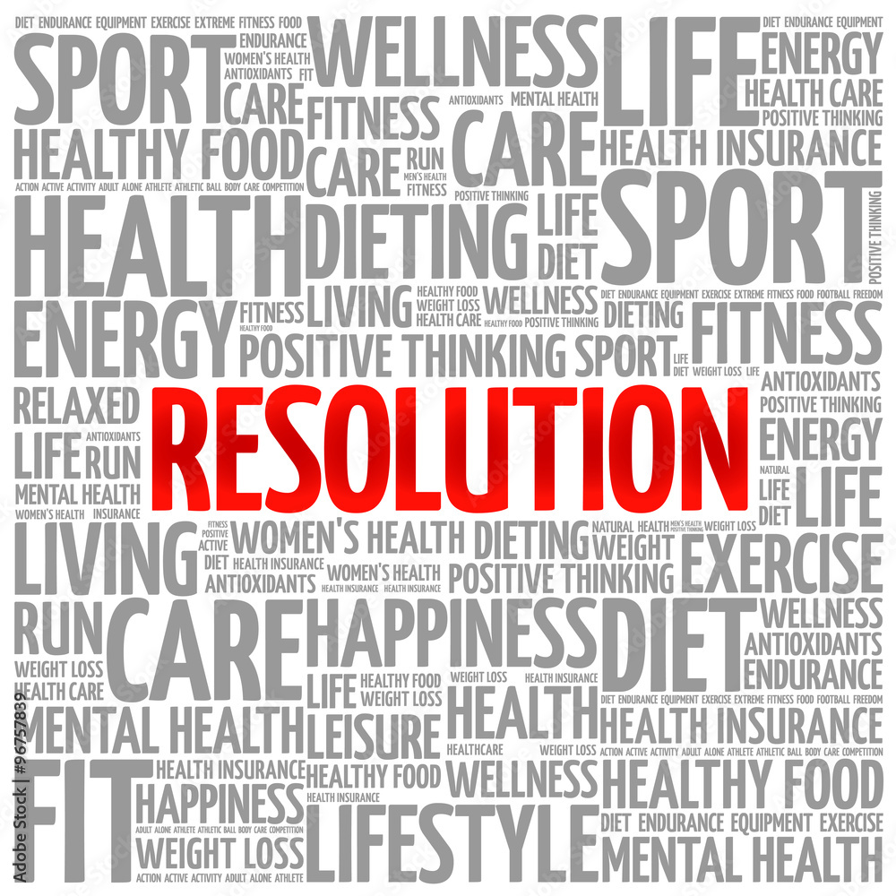 RESOLUTION word cloud background, health concept RESOLUTION word cloud background, health concept
