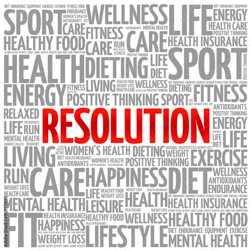 RESOLUTION word cloud background, health concept