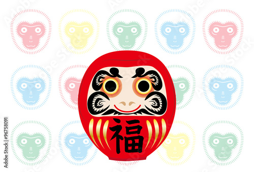 笑顔のだるまと猿のポストカード