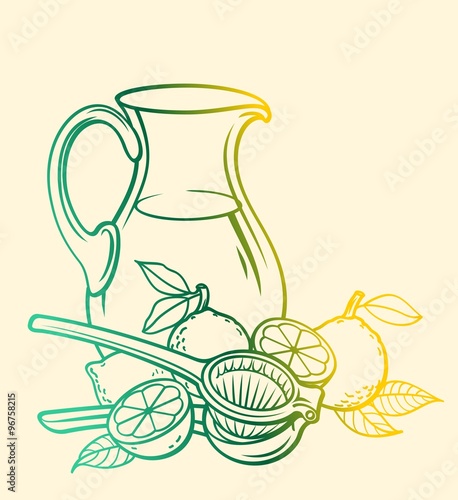 Pitcher of lemonade, limes and lemones