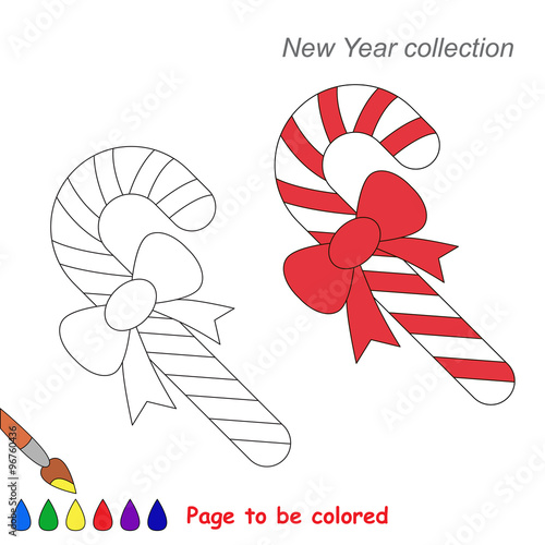 Xmas candy cane vector cartoon to be colored. 