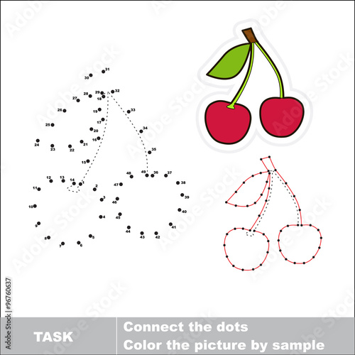 Sweet cherry to be traced. Vector numbers game. 