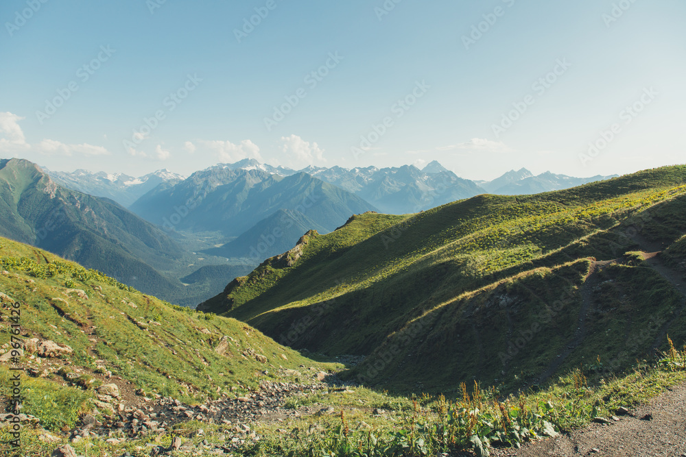 Obraz premium Backpacking in the mountains in the Caucasus Arkhyz in Russia