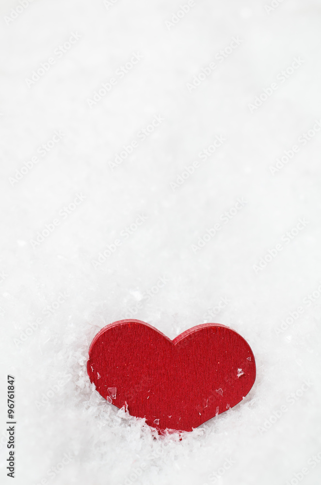Red Wooden Heart Upright in Snow