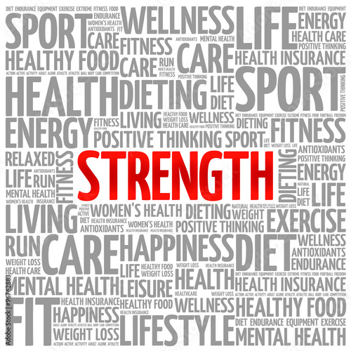 Strength word cloud background, health concept