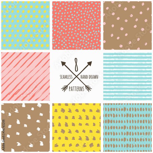 Set of vector abstract hand drawn seamless patterns