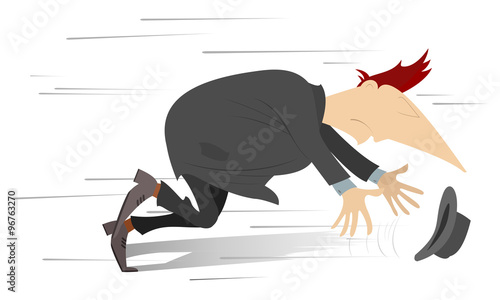 Man tries to catch a hat gone with the wind