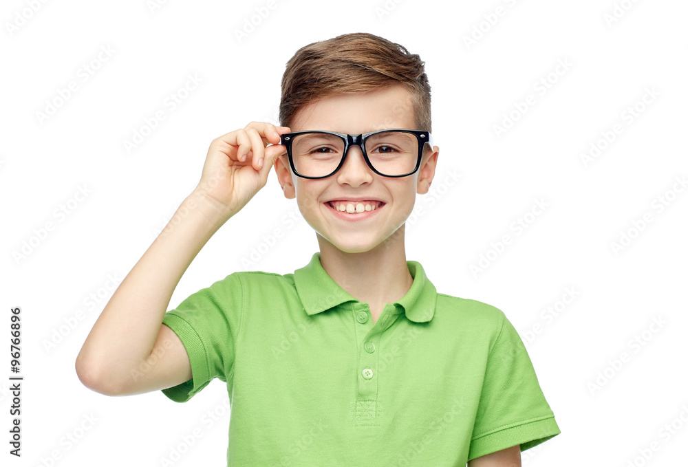 happy boy in green polo t-shirt and eyeglasses happy boy in green polo t-shirt and eyeglasses