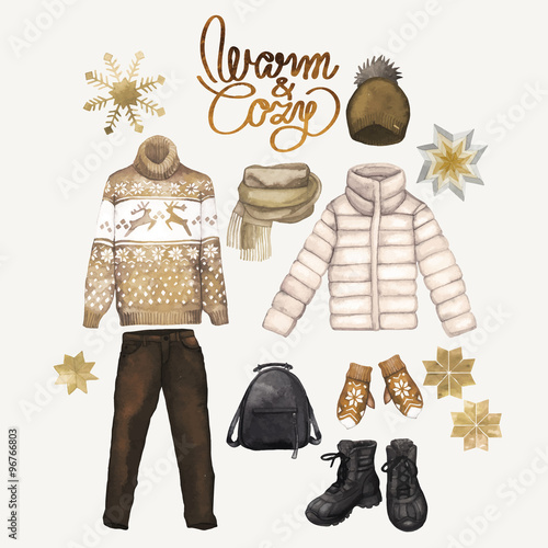 Watercolor winter clothes