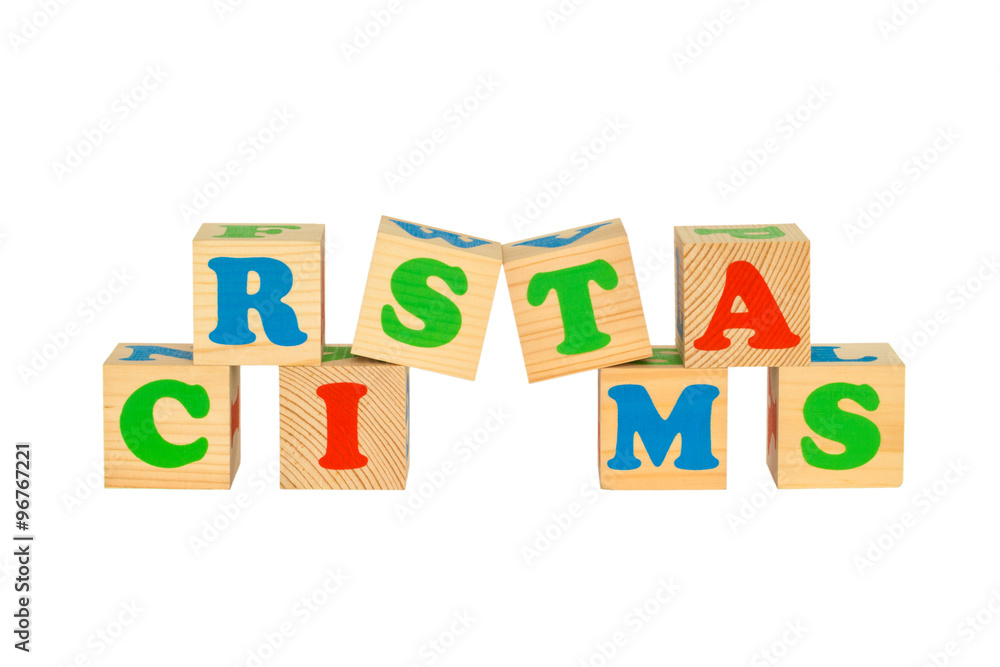 Wood cube with inscription CRISTMAS Wood cube with inscription CRISTMAS