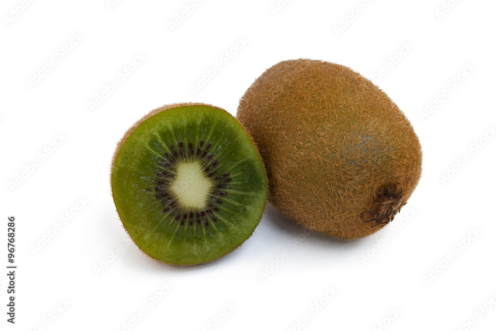 One and half kiwifruit on white background One and half kiwifruit on white background