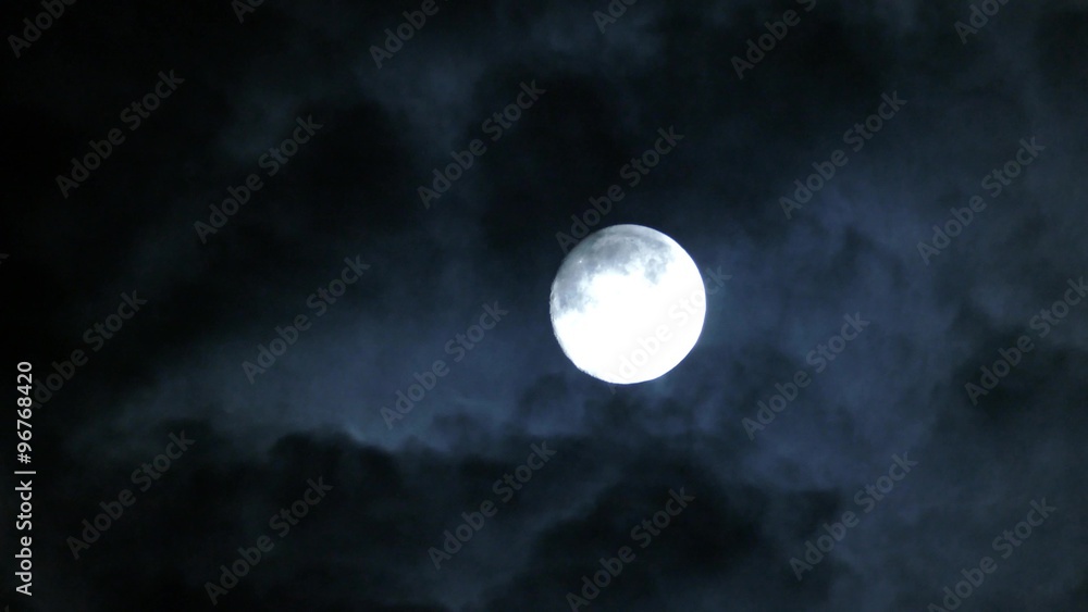 timelapse with full moon moving between clouds, 4k
