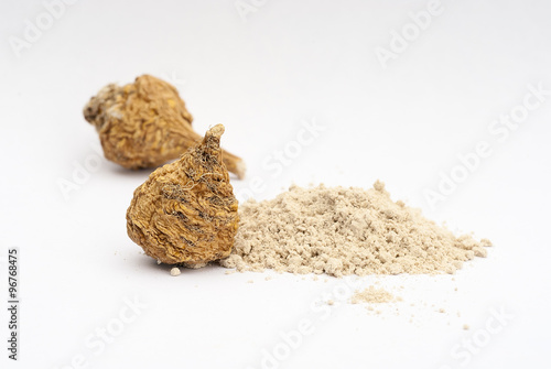 Peruvian ginseng or maca (Lepidium meyenii), dried root and  pow