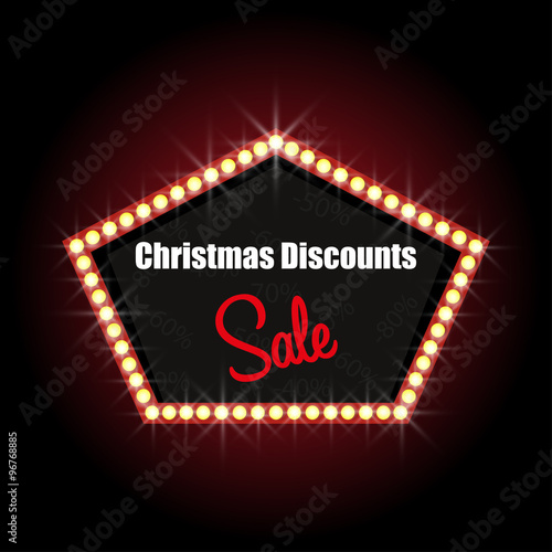 Christmas discounts illuminated sign with text stylish