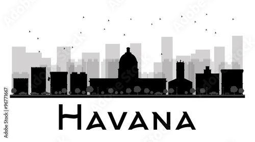 Havana City skyline black and white silhouette. Some elements have transparency mode different from normal