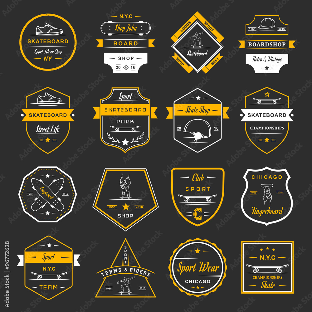 Naklejka premium Set Vector Retro Skateboarding Logo and Badge