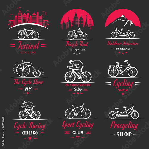 Set Vintage Cycling and Bicycle Sign and Badges