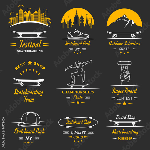 Set Vector Retro Skateboarding Logo and Badge