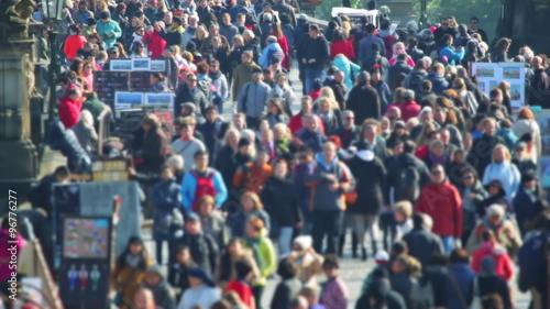 Wallpaper Mural Crowd of Tourists on the Charles Bridge. Fast Motion Torontodigital.ca