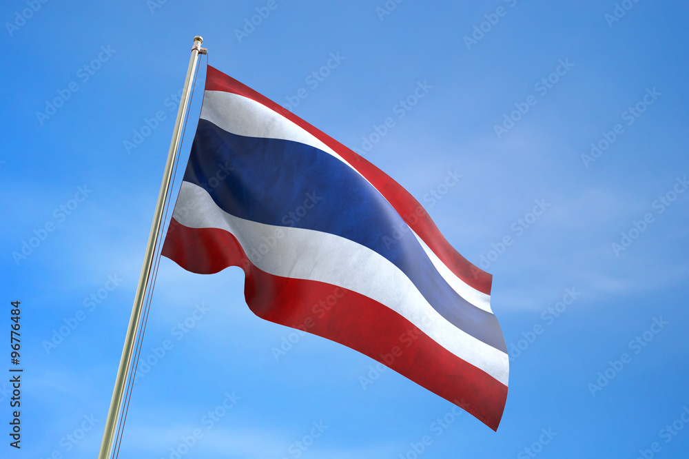 3D Thailand flag floating in the wind on blue sky background 3D Thailand flag floating in the wind on blue sky background