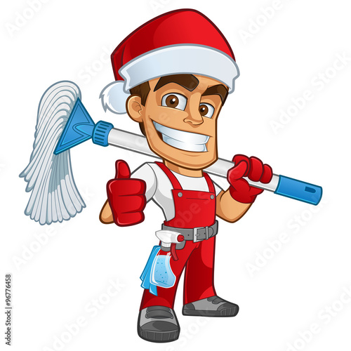 Operaio de la limpieza vestido de papa noel