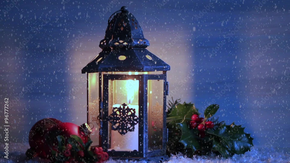 Christmas lantern with Holly leaves and berries. Christmas lantern with Holly leaves and berries.