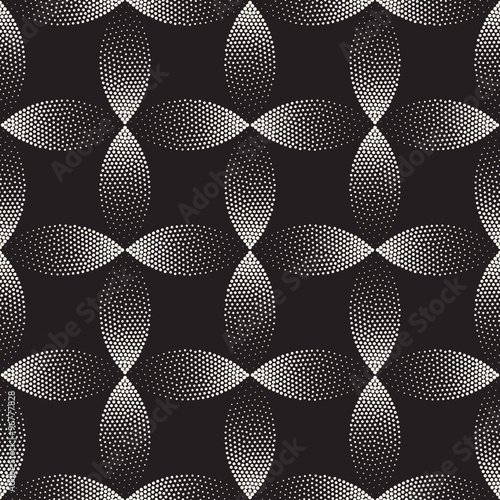 Vector Seamless Black And White Stippling Arc Circle Shapes Gradient Halftone Dot Work Pattern