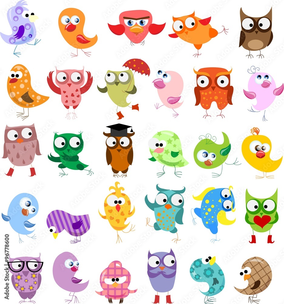 Naklejka premium Set of vector cartoon birds