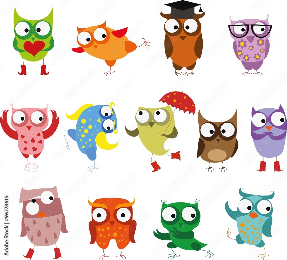 Fototapeta premium Set of vector cartoon birds owls