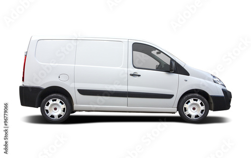 White van side view isolated on white