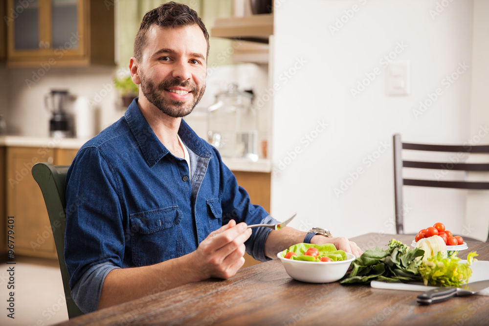 Enjoying a healthy salad at home Enjoying a healthy salad at home