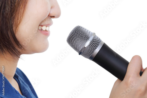 woman talking on a microphone