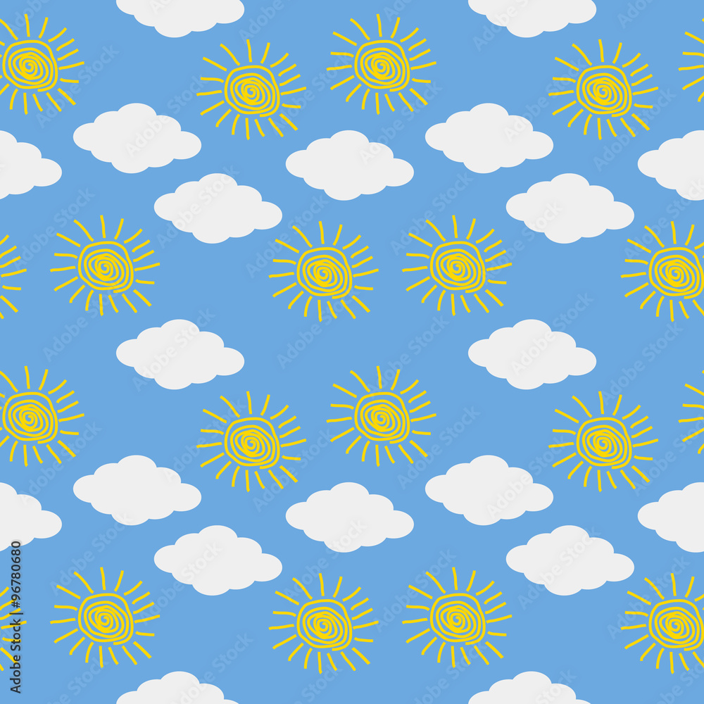 Sun and cloud icons on blue sky. Sun and cloud icons on blue sky.
