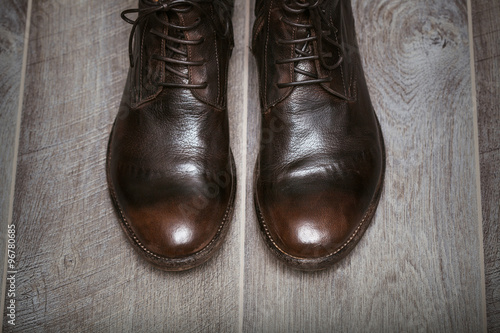 costly beautiful leather men's shoes in vintage style © Yuli