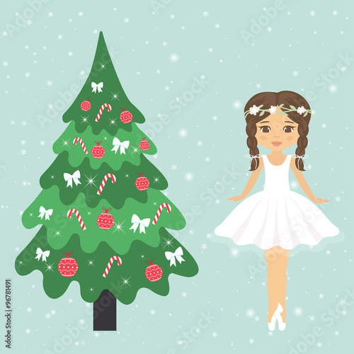 girl ballerina and fir-tree