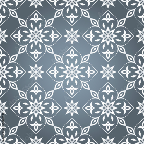 Seamless floral white texture on gray.