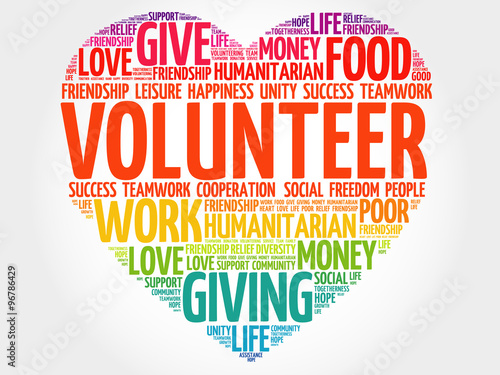 Volunteer word cloud, heart concept