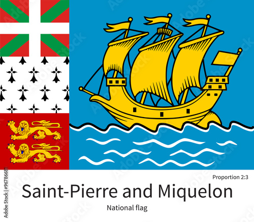 National flag of Saint-Pierre and Miquelon with correct proportions, element, colors