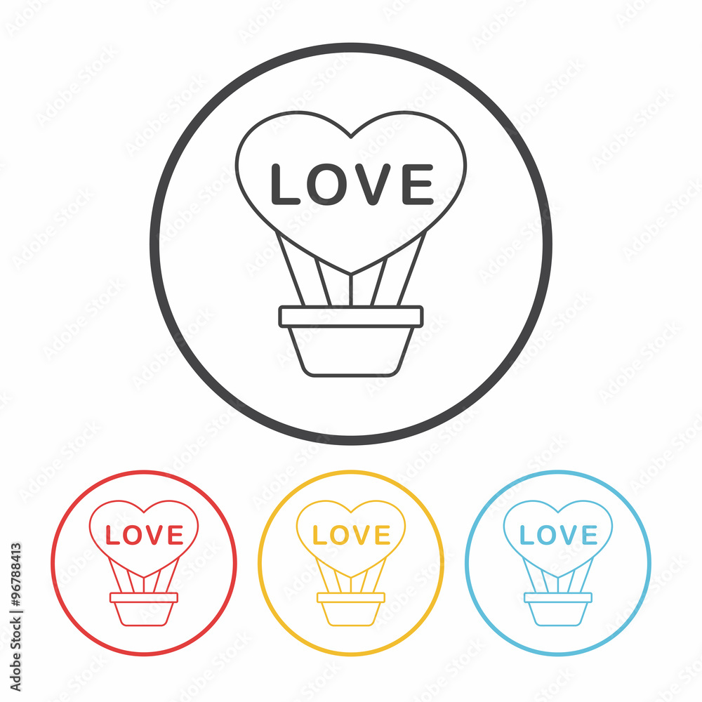 heart hot air balloon line icon heart hot air balloon line icon