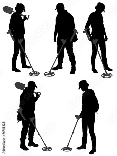 Detectorists silhouette on white background