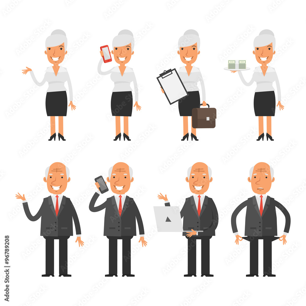 Set characters old business woman businessman Set characters old business woman businessman