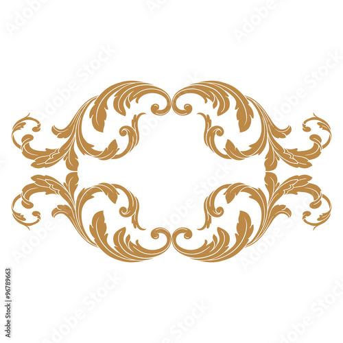 Premium Gold vintage baroque frame scroll ornament engraving border floral retro pattern antique style acanthus foliage swirl decorative design element filigree calligraphy