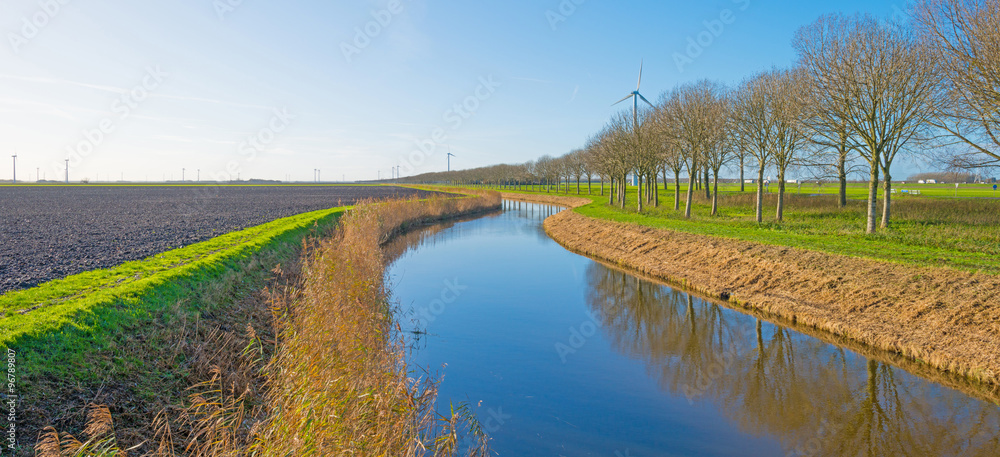 Shore of a canal through a field in autumn Shore of a canal through a field in autumn