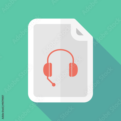 Long shadow document vector icon with  a hands free phone device