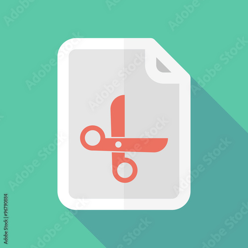 Long shadow document vector icon with a scissors