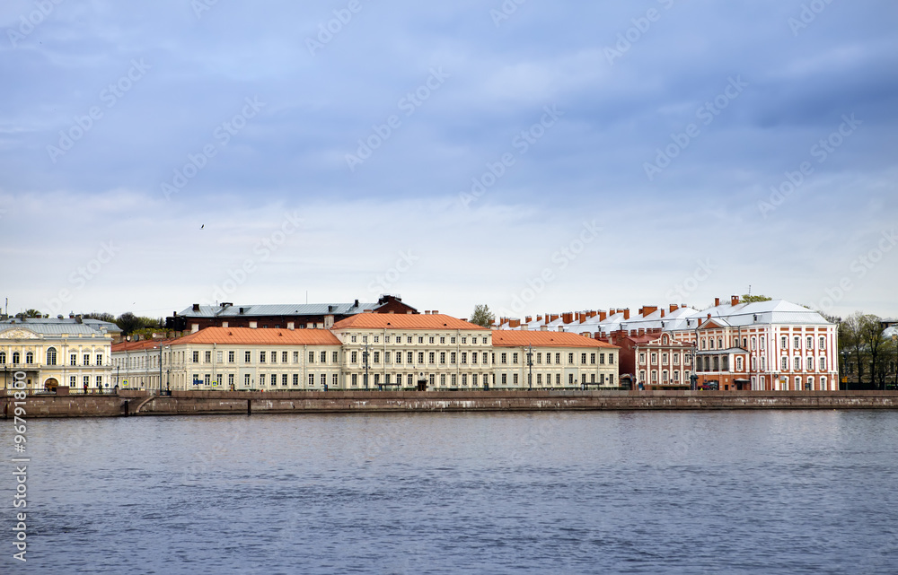 Russia. St. Petersburg. A building of the State University (building of Twelve boards) on Neva Embankment....
